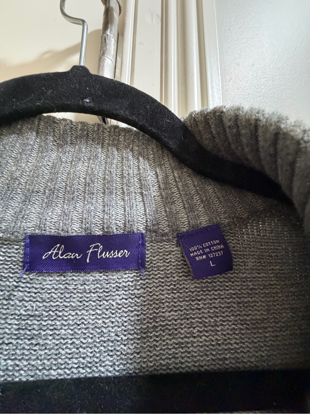 Alan Flusser Men’s Gray Full‑Zip Knit Sweater - Picture 3 of 3
